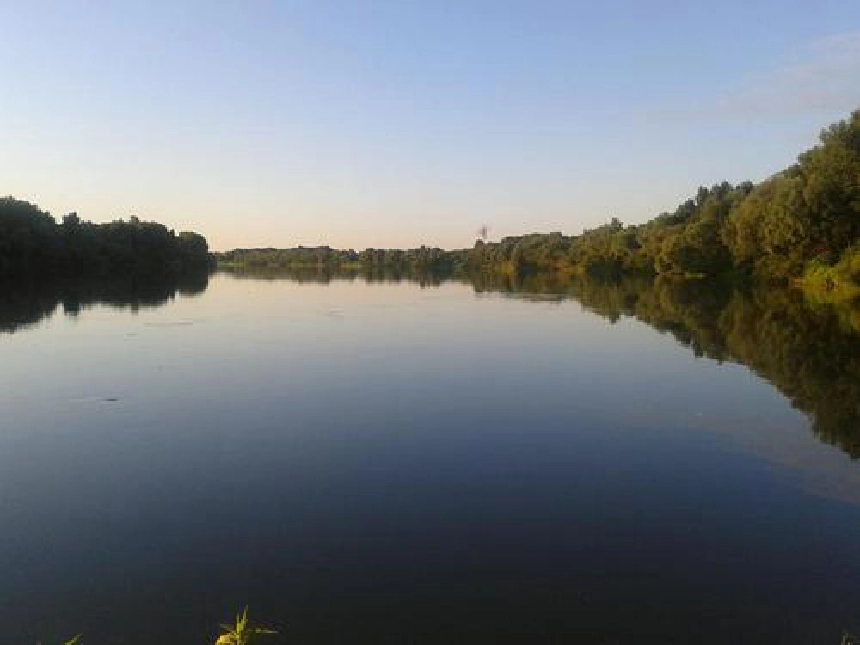 Tükörsima Duna hajnali fényben, fákkal szegélyezett partokkal